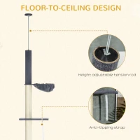 PawHut 240-270cm Floor-To-Ceiling Cat Tree, 5 Tier Cat Climbing Tower, with Bed, Hammock, Platforms, Dark Grey and Cream(m-5)