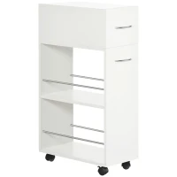 HOMCOM Carrito de Cocina Verdulero con 1 Cajón y 2 Estantes Abiertos Carro Auxiliar con Ruedas 25x50x85 cm Blanco(m-11)
