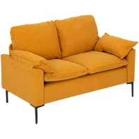 HOMCOM Sofá de 2 Plazas Tapizado en Terciopelo con Patas de Metal Reposabrazos Acolchado 130x77x84 cm Amarillo(m-11)