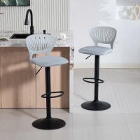 HOMCOM Juego de 2 Taburetes de Bar Giratorios en 360° Regulables en Altura de 84-105 cm Respaldo Hueco Reposapiés Gris(m-10)