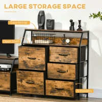 HOMCOM Bedroom Chest of Drawers, Industrial 5 Fabric Drawer Dresser with Open Shelf for Living Room, Rustic Brown(m-4)