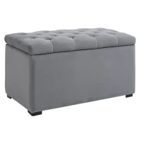 HOMCOM Banc Banquette Pouf Tabouret de Rangement avec 2 Petits Tabourets Peluche Courte 75 X 40 X 24cm Gris Clair(m-8)