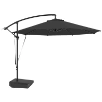 Outsunny 3(m) Garden Cantilever Parasol with Fillable Base up to 90kg, Wind Protection Strap, Cover, Round Banana Hanging Umbrella with Crank Handle and Tilt, UPF50+ Patio Umbrella, Grey(m-1)