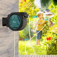Outsunny Retractable Hose Reel Wall Mounted, 20+2m Garden Hose Pipe Reel with Lock, Auto Rewind, 7 in 1 Spray Nozzle, Includes Wall Fixings, 180° Swivel, Outdoor Watering, 54 x 20 x 39 cm, Black(m-10)
