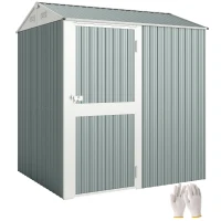Outsunny Metall Gerätehaus 3,5 m², Hoher Abschließbar Geräteschuppen mit Sattedach Lüftungen Handschuhen, 209 x 177 x 236 cm(m-12)