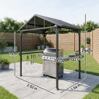 Outsunny Grillpavillon 2,52 x 1,56 m, Wasserdicht Grill Pavillon mit Satteldach Seitenablage Haken Stahlrahmen Schwarz(m-3)