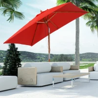 Outsunny Parasol de jardin extérieur Parasol rectangulaire inclinable bois polyester 2L x 1,5l x 2,3H m rouge(m-9)