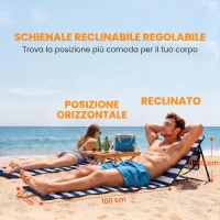 Outsunny Set 2 Sdraio da Spiaggia Pieghevoli e Regolabili con Tasca, in Acciaio e Poliestere, 142x51x40 cm, Multicolore(m-4)