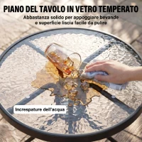 Outsunny Conjunto Mesa y 2 Sillas Muebles para Jardín Exterior Patio Terraza Silla Plegable Respaldo Reclinable a 4 Niveles Texteline Marco Acero Marrón(m-7)