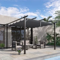 Outsunny Pérgola de Jardín 3x3 m con Techo Retráctil Protección UPF30+ Drenaje Marco de Aluminio para Patio Exterior Gris Oscuro(m-8)