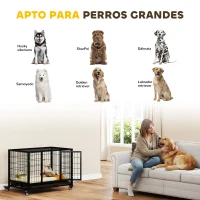 PawHut Jaula de Metal para Perros con Ruedas y Frenos Bandeja Extraíble y Puerta con Pestillo para Golden Retriver Labrador 92x62x75 cm Negro(m-7)