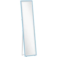 HOMCOM Espejo de Pie Cuerpo Entero con Marco de MDF Espejo de Pared Rectangular con 2 Formas de Uso 37x4x157 cm Blanco y Azul(m-1)