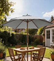 Outsunny Ombrellone da Giardino a 6 Stecche in Legno e Tessuto Poliestere, 2.5x2.3m, Grigio(m-10)
