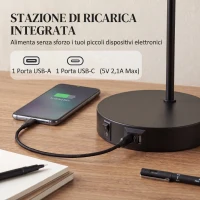 HOMCOM Set di 2 Lampade da Tavolo Moderne in Acciaio con Porte USB, Attacco E27, Nero(m-4)