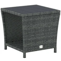 Outsunny Side Table 2-Tier Outdoor Coffee Table with Storage Shelf PS Wood Slat Top/Grey(m-1)