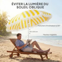 Outsunny Parasol de plage 1,8 m, parasol de jardin, ancrage au sable, franges et inclinaison réglable, sac de transport, jaune(m-5)