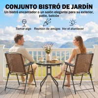 Outsunny Conjunto Mesa y 2 Sillas Muebles para Jardín Exterior Patio Terraza Silla Plegable Respaldo Reclinable a 4 Niveles Texteline Marco Acero Marrón(m-4)