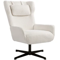 HOMCOM Akzentstuhl, Polstersessel mit Fleece-Bezug, Drehfuß, Metallrahmen, Cremeweiß(m-12)