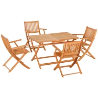 Outsunny Ensemble de Jardin 1 table et 4 chaises pliantes salon de jardin en bois de peuplier 5 pièces pour 4 pers - accoudoirs - dim. 120L x 70l x 72H cm(m-12)