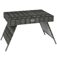 Outsunny Foldable Outdoor Side Table, Rattan Garden Coffee Table with Steel Frame, Space Saving Bistro Garden Furniture for Patio, Balcony, 60 x 41 x 41 cm, Mixed Grey(m-1)
