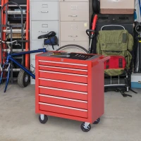 DURHAND Carrello Porta Attrezzi con 7 Cassetti, Tappetini in EVA, Serratura e 2 Chiavi, Ruote con Freno, Maniglia, Rosso(m-2)