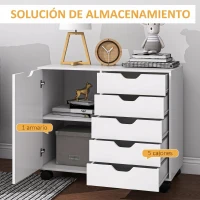 HOMCOM Cajonera de Oficina con 5 Cajones Ruedas Estante Ajustable Soporte para Impresora 78x40x66,5 cm Blanco(m-4)