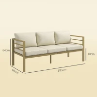 Outsunny Garden Bench with Cushions, 3-Seater Sofa with Backrest, Armrest and Back Cushions, 185 x 66 x 64cm, Cream White(m-3)