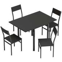 HOMCOM Juego de Mesa de Comedor con Mesa Extensible y Sillas Apilables, Negro