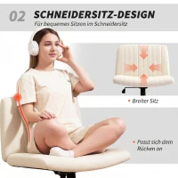 HOMCOM Homeoffice Stuhl höhenverstellbar Drehstuhl mit Leinenoptik Schneidersitz-Stuhl bis 120 kg belastbar, Cremeweiß(m-5)