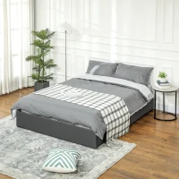 HOMCOM Cama Doble 140x190 cm Somier con 3 Cajones y Estructura de Metal Carga 363 kg Gris(m-2)