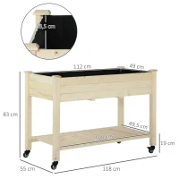 Outsunny Letto per Orto Rialzato in Legno con Rotelle e Ripiano Inferiore, 118x55x83cm, Legno Naturale(m-3)