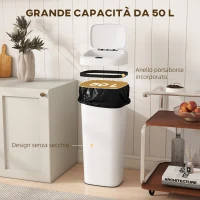 HOMCOM Pattumiera con Sensore a Infrarossi da 50L con 2 Modalità di Apertura, Superficie Anti-impronte, Bianco(m-6)
