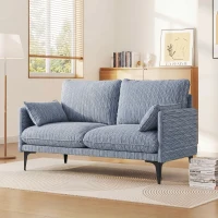 HOMCOM Divano 2 Posti in Tessuto con Braccioli, Imbottitura Spessa e 2 Cuscini, 131x78x83 cm, Blu(m-8)