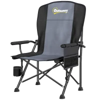 Outsunny Padded Camping Chair Adults Heavy Duty Folding Chair Side Pocket Cup Holder Carry Bag Outdoor Black(m-1)