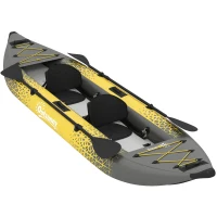 Outsunny 12.5' Inflatable Kayak Set, 2-person Sit on Canoe with Aluminium Oars, Grey and Yellow(m-1)