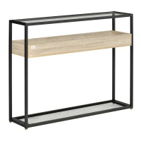 HOMCOM Mesa Consola de Entrada 108x28x85 cm Mueble Recibidor con Encimera de Cristal Estante y Rejilla Inferior Marco de Acero para Pasillo Salón Extremo del Sofá Negro(m-11)