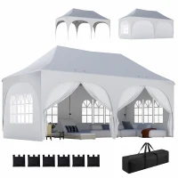 Outsunny Tonnelle pliante barnum imperméable anti-UV  6 parois latérales 6 sacs de sable 12 trous de drainage 3x6m blanc(m-12)