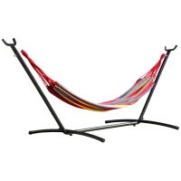 Outsunny Hamaca con Soporte de Acero con Altura Ajustable en 6 Niveles y Bolsa de Transporte Carga 120 kg 200x150 cm Multicolor(m-11)