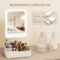 HOMCOM Makeup Mirror with Lights, Rechargeable Vanity Mirror w/ Touch Screen, 2 Lighting Modes and 180° Rotation, White(m-6)