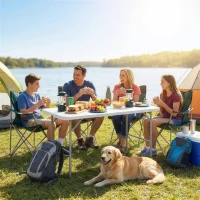 Outsunny Tavolo da Campeggio Pieghevole a 2 Altezze con Maniglia, in HDPE, 120x60x74 cm, Bianco(m-2)