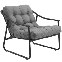 Outsunny Gartensessel Gartenstuhl mit abnehmbarem Sitzkissen Garten Loungesessel mit Armlehne, bis 120 kg belastbar Dunkelgrau(m-1)