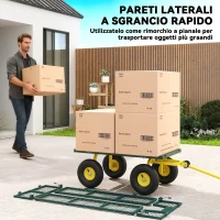 Outsunny Carrello da Giardino in Acciaio con Capacità 200 kg e Pareti Laterali Rimovibili, 104x54x51 cm, Verde e Giallo(m-5)