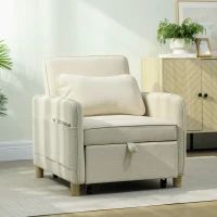 HOMCOM Sillón Cama Individual 3 en 1 Sofá Cama Plegable con Respaldo Ajustable y Cojín para Salón 74x85,5x82 cm Beige(m-11)