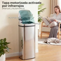 HOMCOM Cubo de Basura Inteligente 50L con Sensor Infrarrojo para Apertura Automática de Acero Inoxidable 33x25x84 cm Plata(m-7)