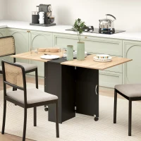 HOMCOM Mesa de Cocina Plegable con Ruedas 2 Estantes de Almacenaje y 2 Alas Abatibles Estilo Moderno 75x140x74 cm Natural(m-10)