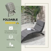 Outsunny Folding Sun Lounger, PE Rattan Garden Lounger Chair with Soft Padded Cushion, Ergonomic Curved Design Sun Bed for Balcony, Garden, Grey(m-6)