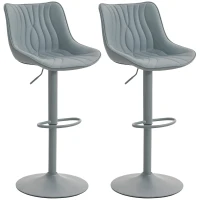 HOMCOM Juego de 2 Taburetes de Bar con Altura Ajustable Respaldo Asiento de Piel Sintética Marco de Acero y Reposapiés Gris(m-11)