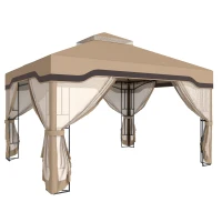 Outsunny 3 x 3.6 m Outdoor Garden Gazebo with Post Shelves, UPF50+ Patio Permanent Pavilion with Hook, Khaki(m-1)