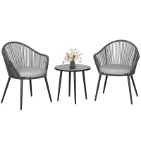 Outsunny Ensemble de jardin salon de jardin en résine tressée cadre en acier 2 fauteuils + 1 table basse coussins inclus gris(m-15)