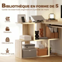 HOMCOM Bureau d'Angle, 120 x 100 x 76 cm, Bureau Informatique en L avec Plateau de Clavier, 4 Compartiments Ouverts, Naturel(m-5)